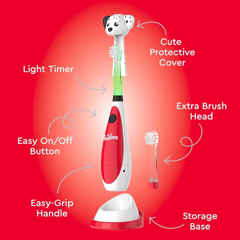 Brusheez Little Toddlers’ Sonic Toothbrush - Safe & Gentle Toothbrush for Ages 1-3 with Built-in, Light-Up 2-Minute Timer, Extra Brush Head, & Storage Base for First-Time Brushers (Spotty The Puppy) - Image 5